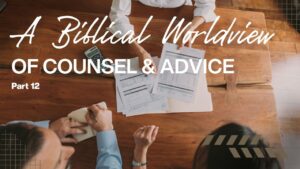 Business meeting discussing financial advice from a biblical worldview.